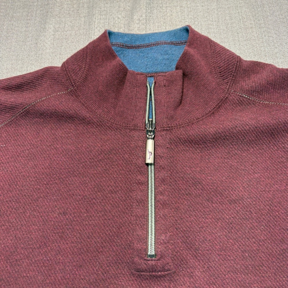 Tommy Bahama Reversible Quarter Zip Pullover Blue Burgundy Mens Large - Picture 12 of 12